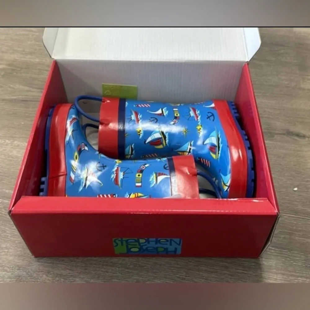 Stephen Joseph Rain Boots Boys Size 9 Sailboat, Boats, Anchor,Rubber  NWT
